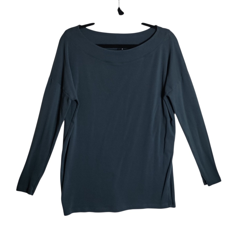 Jarbo Womens Pima Cotton Lycra Boat Neck Long Sleeve Top Dark Teal Size 36